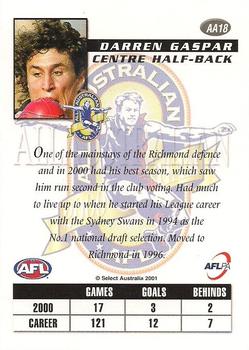 2001 Select AFL Authentic - All Australian #AA18 Darren Gaspar Back